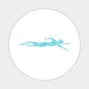 Freestyle Swimmer with Creative Blue Wave Design Gift Magnet